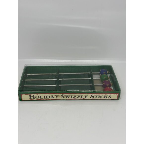 Vintage Christmas Ornament Cocktail Swizzle Sticks | Set of 4 Metal Barware - Picture 2 of 7